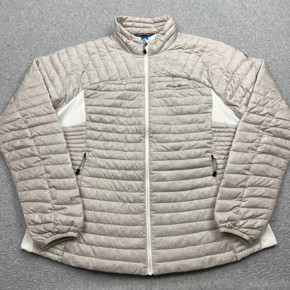 Eddie Bauer StormDown Jacket Womens XL Gray First Ascent 800 Fill Puffer Ripstop